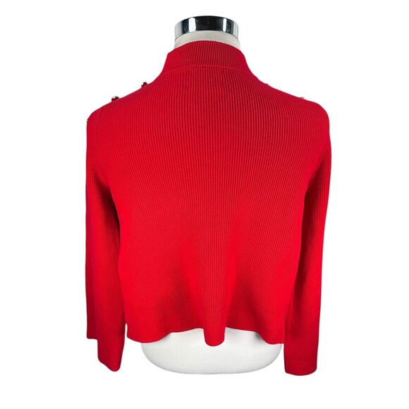 Tuckernuck Monroe Sweater Women's Small Red Mock Neck Bell Sleeve Relaxed Button - Picture 5 of 10